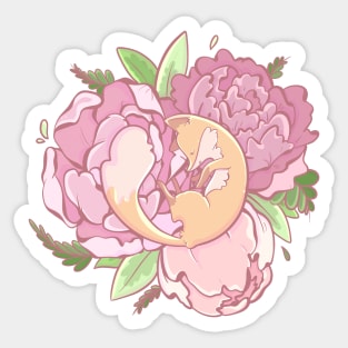 Peonies and fox Sticker